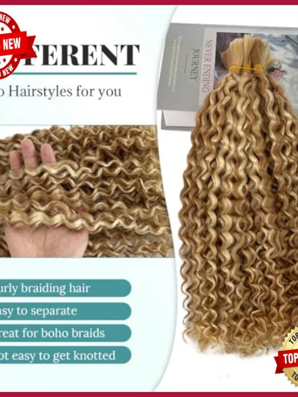 24 Inch Water Wave Bulk Human Hair Extensions 100g for Boho Braids